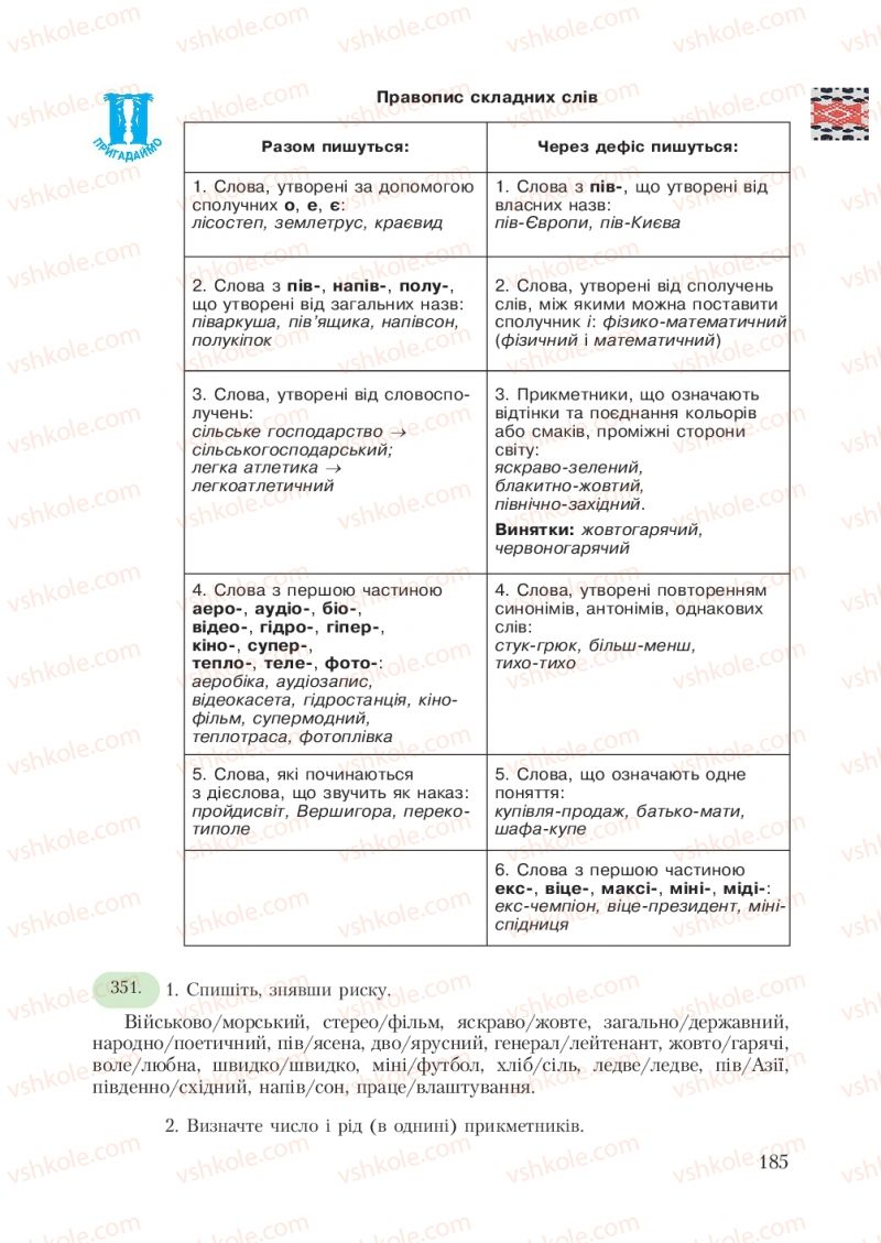 Страница 185 | Підручник Українська мова 7 клас С.Я. Єрмоленко, В.Т. Сичова 2007