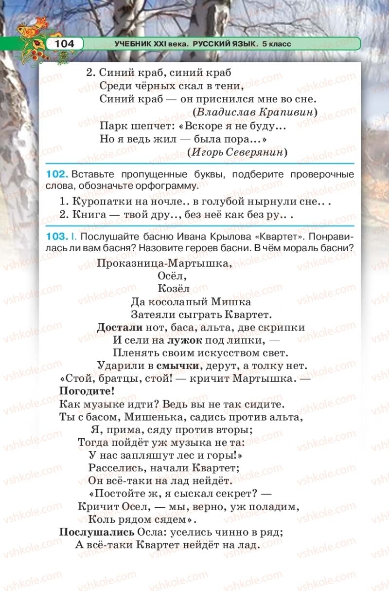 Страница 104 | Підручник Русский язык 5 клас Л.В. Давидюк 2018