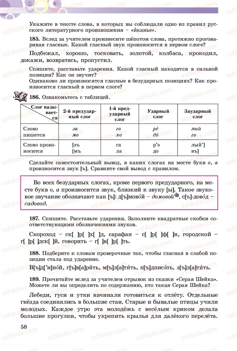 Страница 58 | Підручник Русский язык 5 клас Т.М. Полякова, Е.И. Самонова 2018