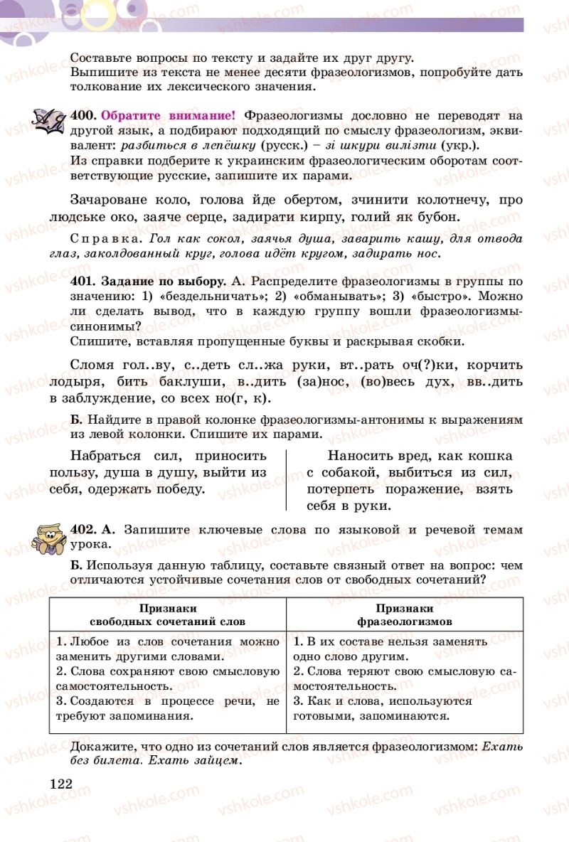 Страница 122 | Підручник Русский язык 5 клас Т.М. Полякова, Е.И. Самонова 2018