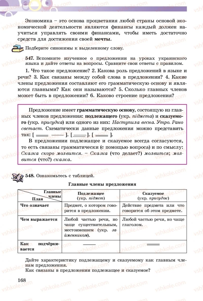 Страница 168 | Підручник Русский язык 5 клас Т.М. Полякова, Е.И. Самонова 2018